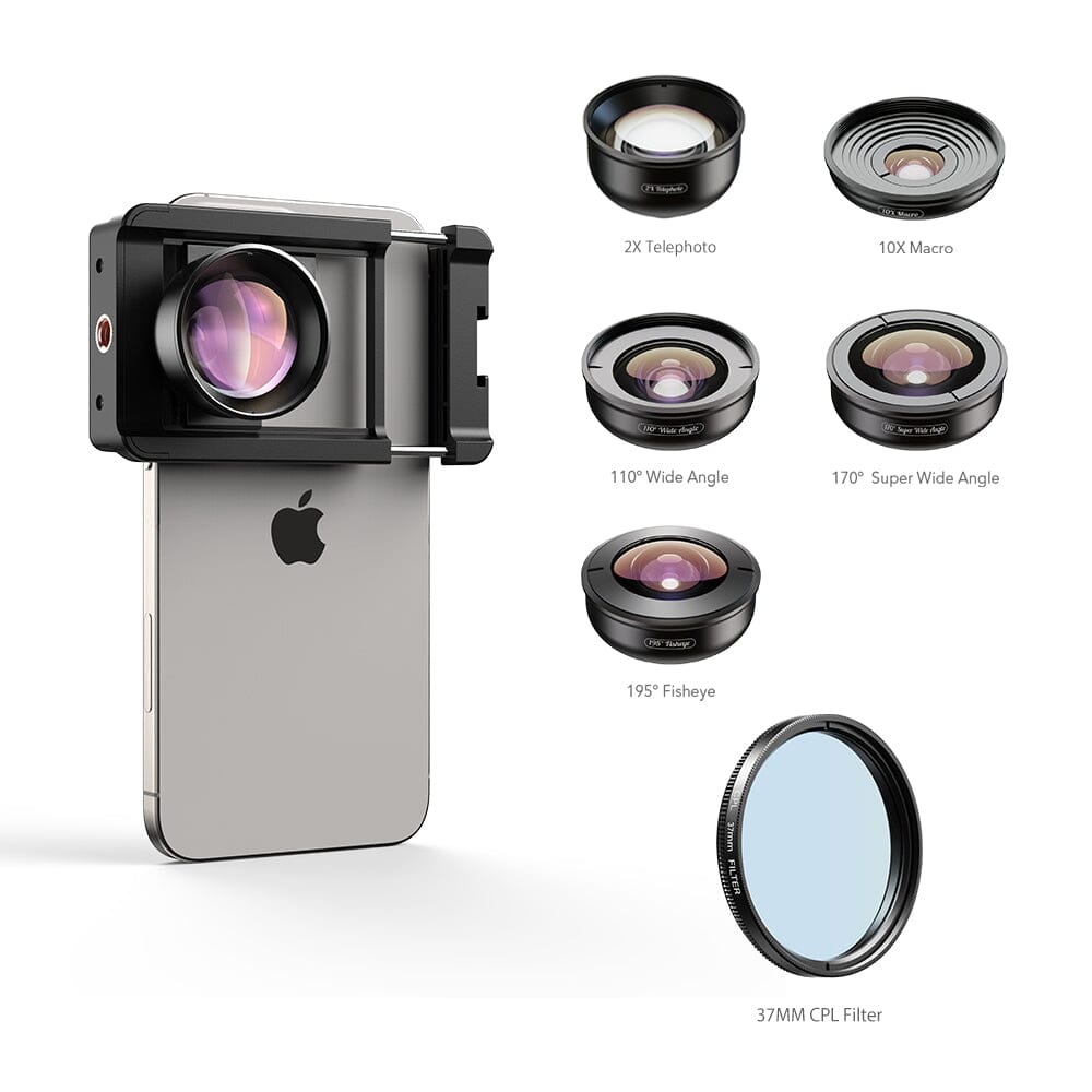 4K HD Professional 5 in 1 Lens Kit(Macro/Telephoto/Wide/Super Wide/Fisheye) APEXEL HB5 iPhone 15 Pro CPL