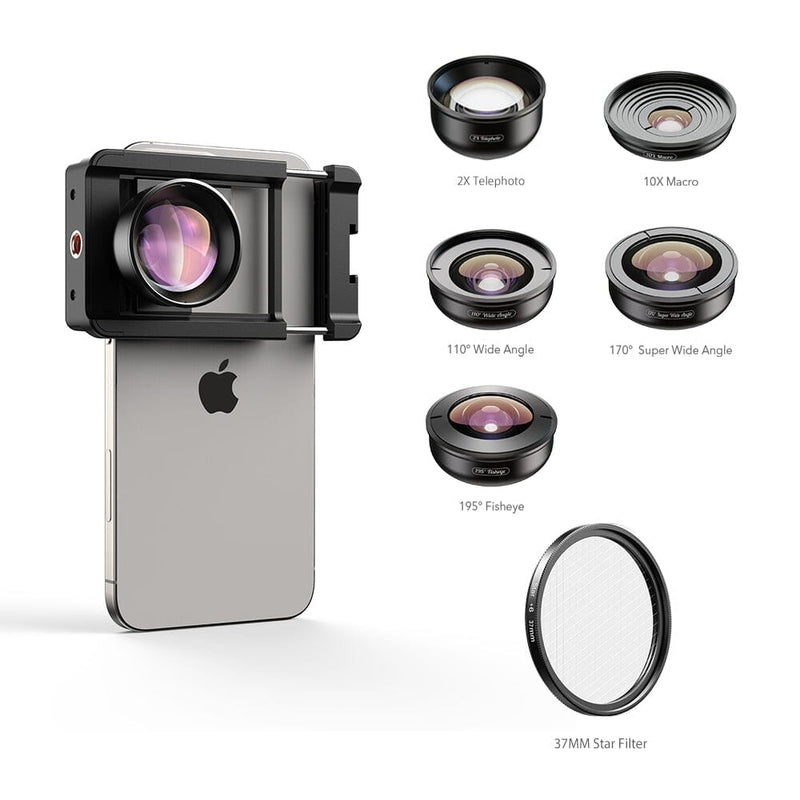 4K HD Professional 5 in 1 Lens Kit(Macro/Telephoto/Wide/Super Wide/Fisheye) APEXEL HB5 iPhone 15 Pro Max Star Filter