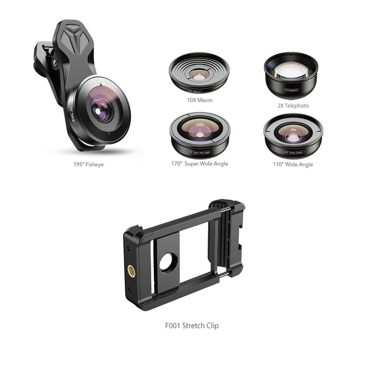 4K HD Professional 5 i 1 objektivsæt (makro/telefoto/vid/super vid/fiskeøje) APEXEL