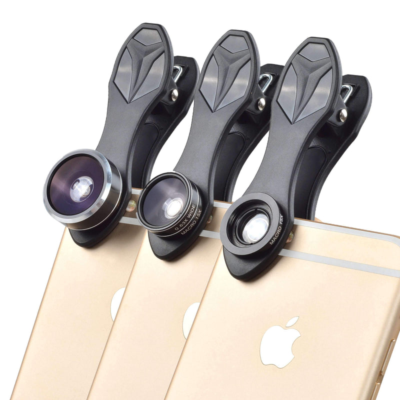 3in1 Phone Camera Lens Kits Fisheye Wide Angle Macro with Universal Clip APEXEL 