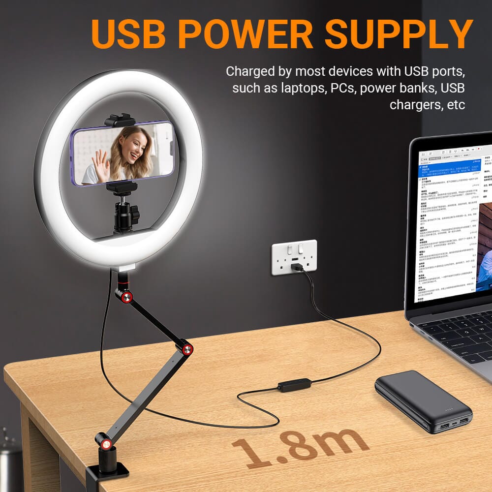 FL20 10 Inch Ring Light Foldable Portable with Stand and Phone Holder APEXEL - Black